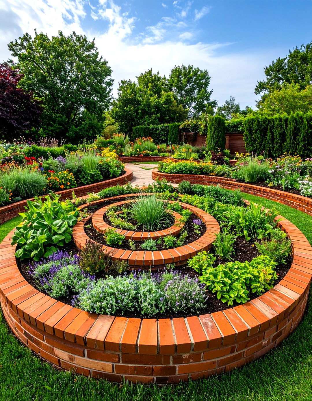 Brick Spiral Raised Beds - 24 Spiral Garden Design Ideas