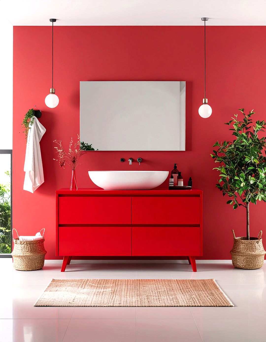 Bright Red Modern Minimalist - 24 Red Bathroom Ideas