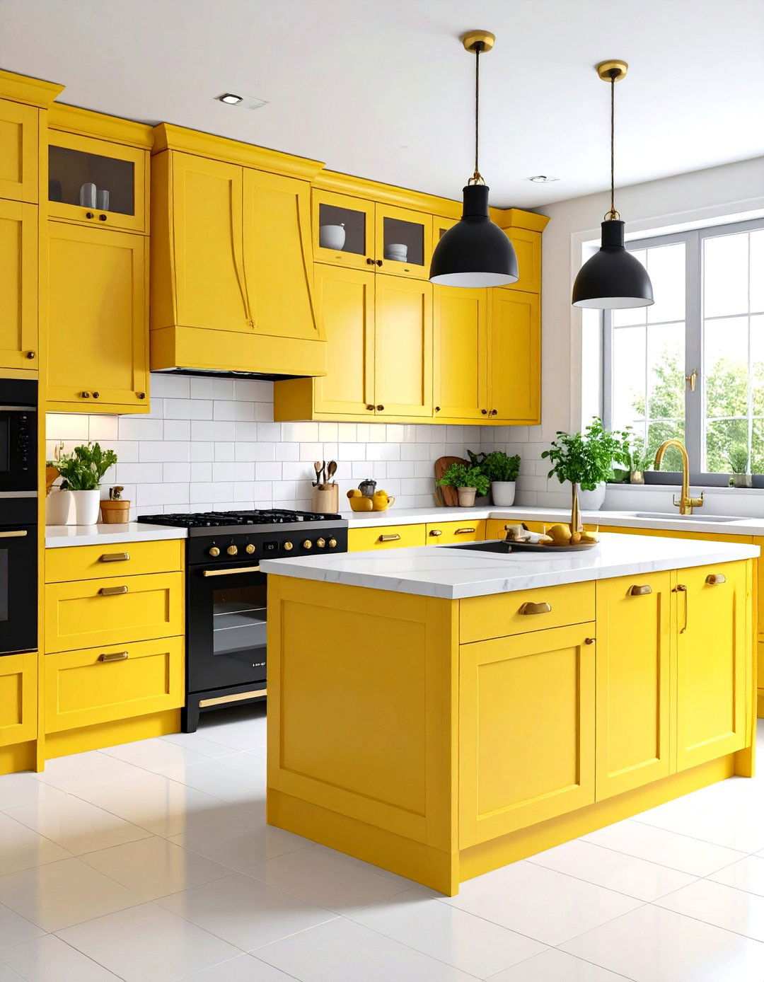 Bright Yellow Accent Kitchen - 24 Small Kitchen with Black Appliances Ideas