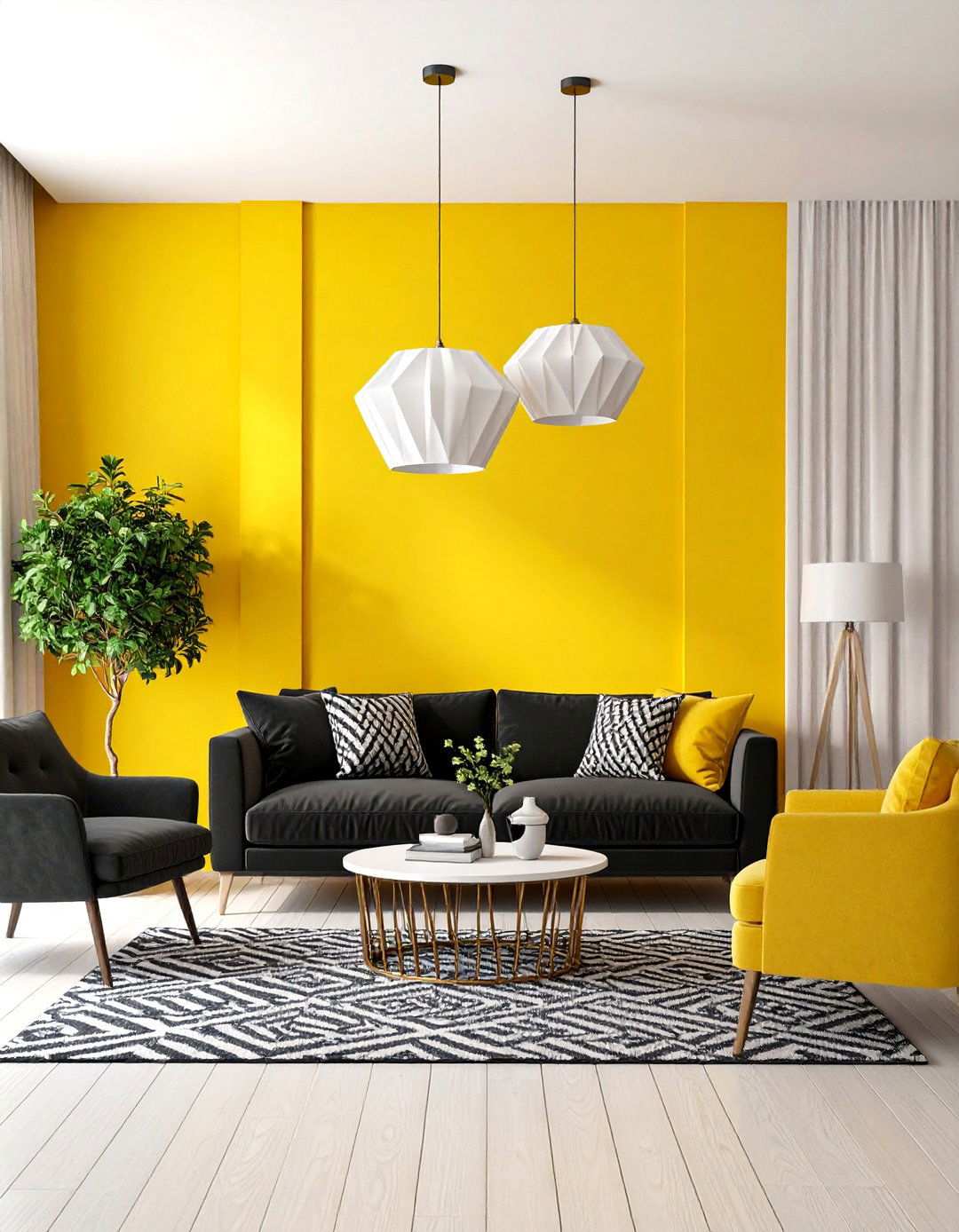 Bright Yellow and Black Contemporary Living Room - 24 Yellow Living Room Ideas