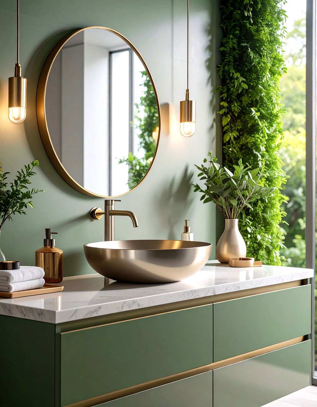Brushed Nickel Vessel Sink with LED Mirror - 24 Small Bathroom Sink Ideas