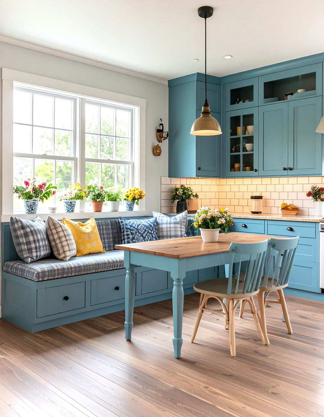 Built in Banquette Kitchen - 24 White Farmhouse Kitchen Ideas