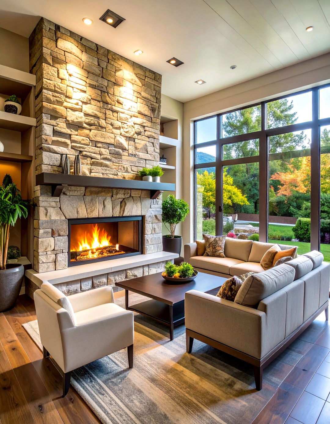 Built In Fireplace Wall Design - 24 Sunroom With Fireplace Ideas
