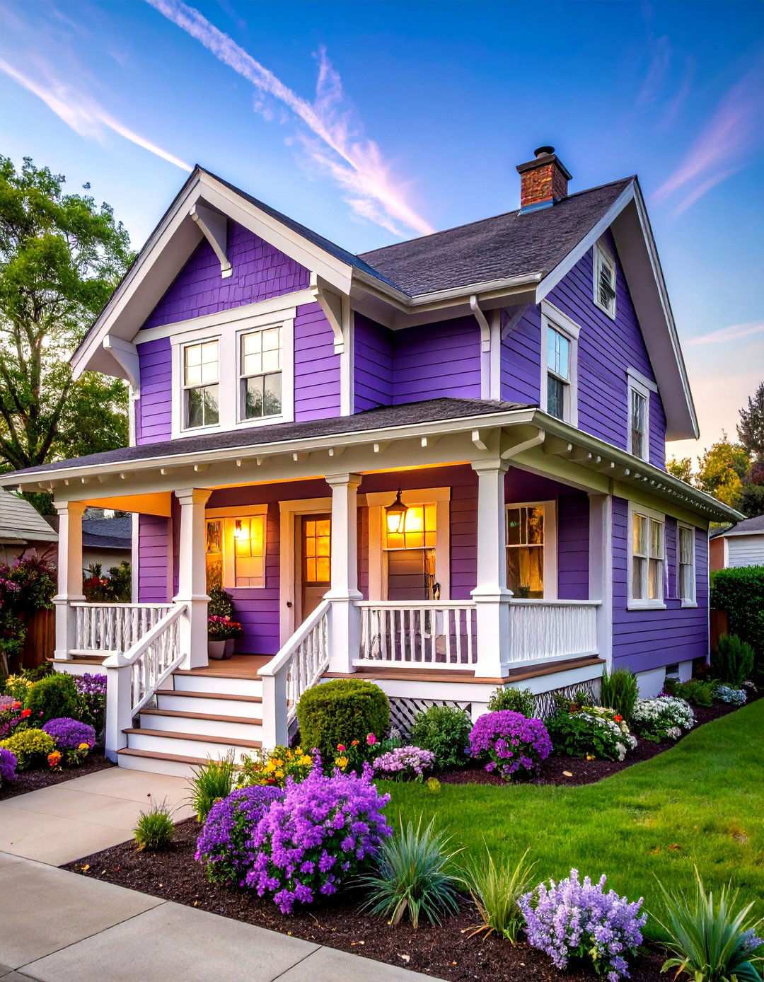 Bungalow Style Violet Charm - 24 Purple House Exterior Ideas