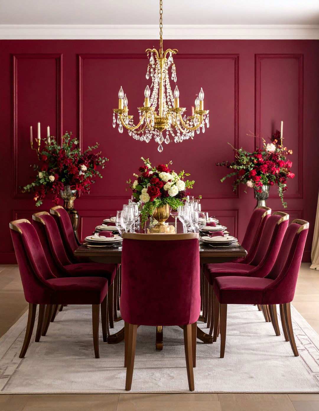 Burgundy Accent Wall Design - 24 Red Dining Room Ideas