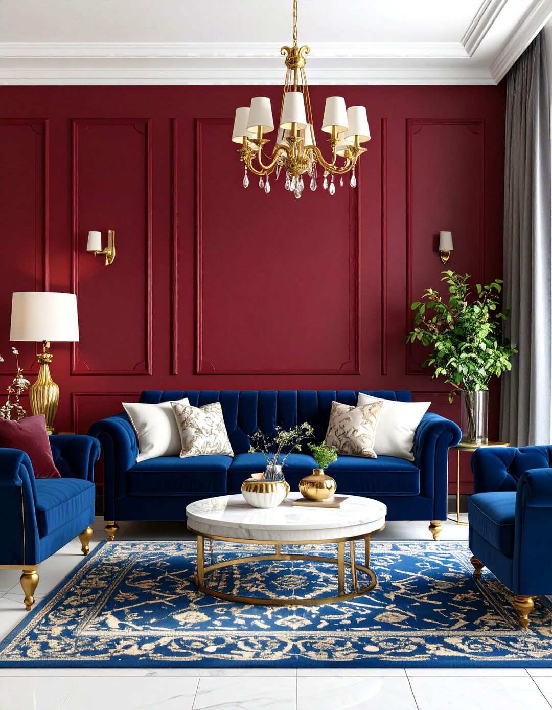 Burgundy and Blue Heritage Charm - 24 Two Colour Combination for Living Room