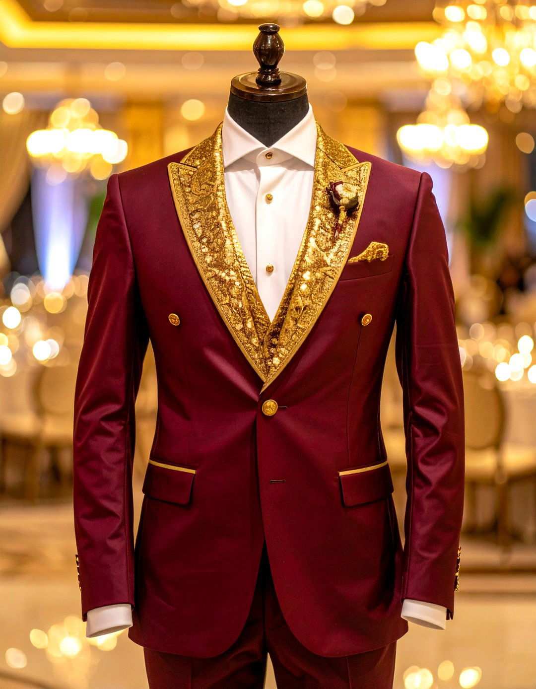 Burgundy and Gold Formal Combination - 24 Men's Wedding Outfit Ideas