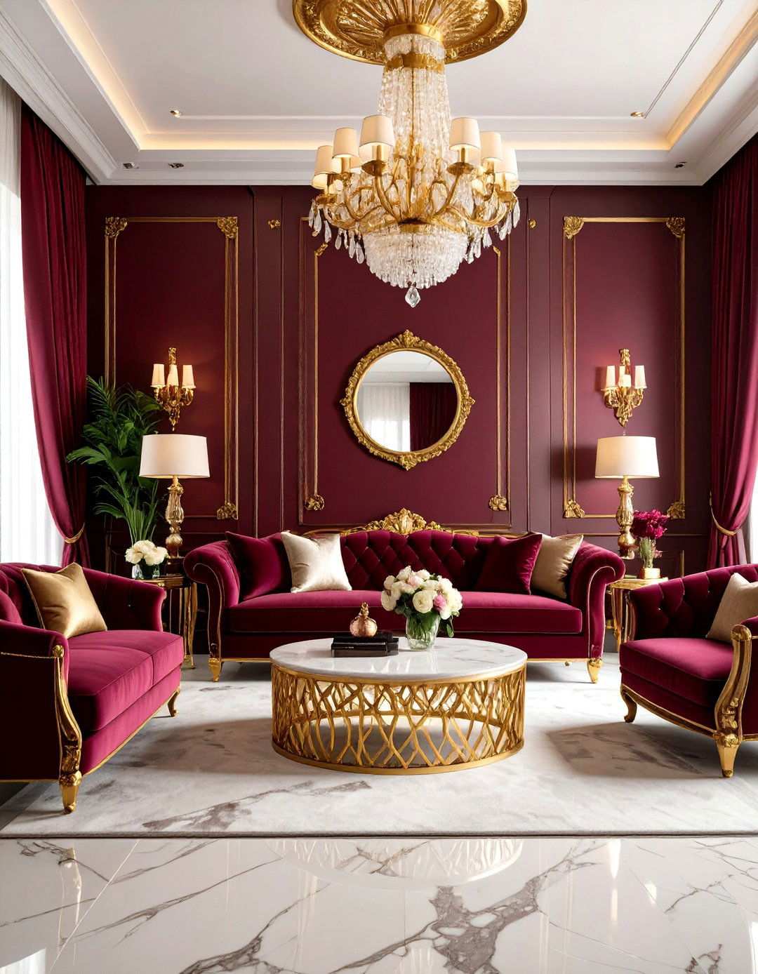 Burgundy and Gold Luxury - 24 Red Living Room Ideas