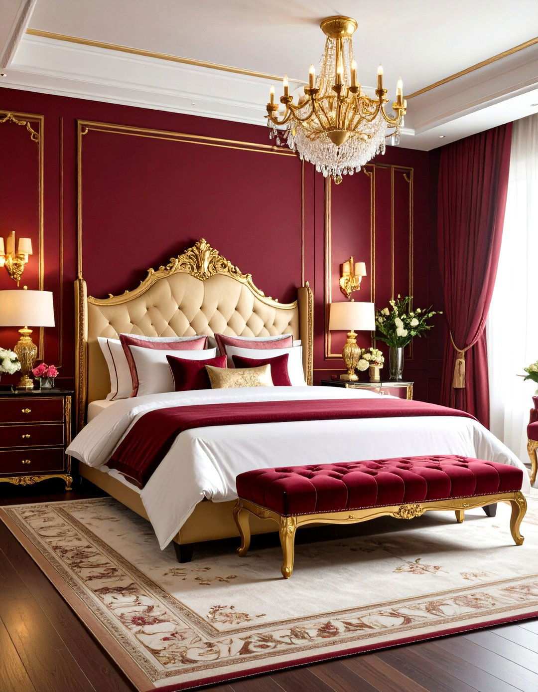 Burgundy and Gold Luxury Bedroom - 24 Red Bedroom Ideas