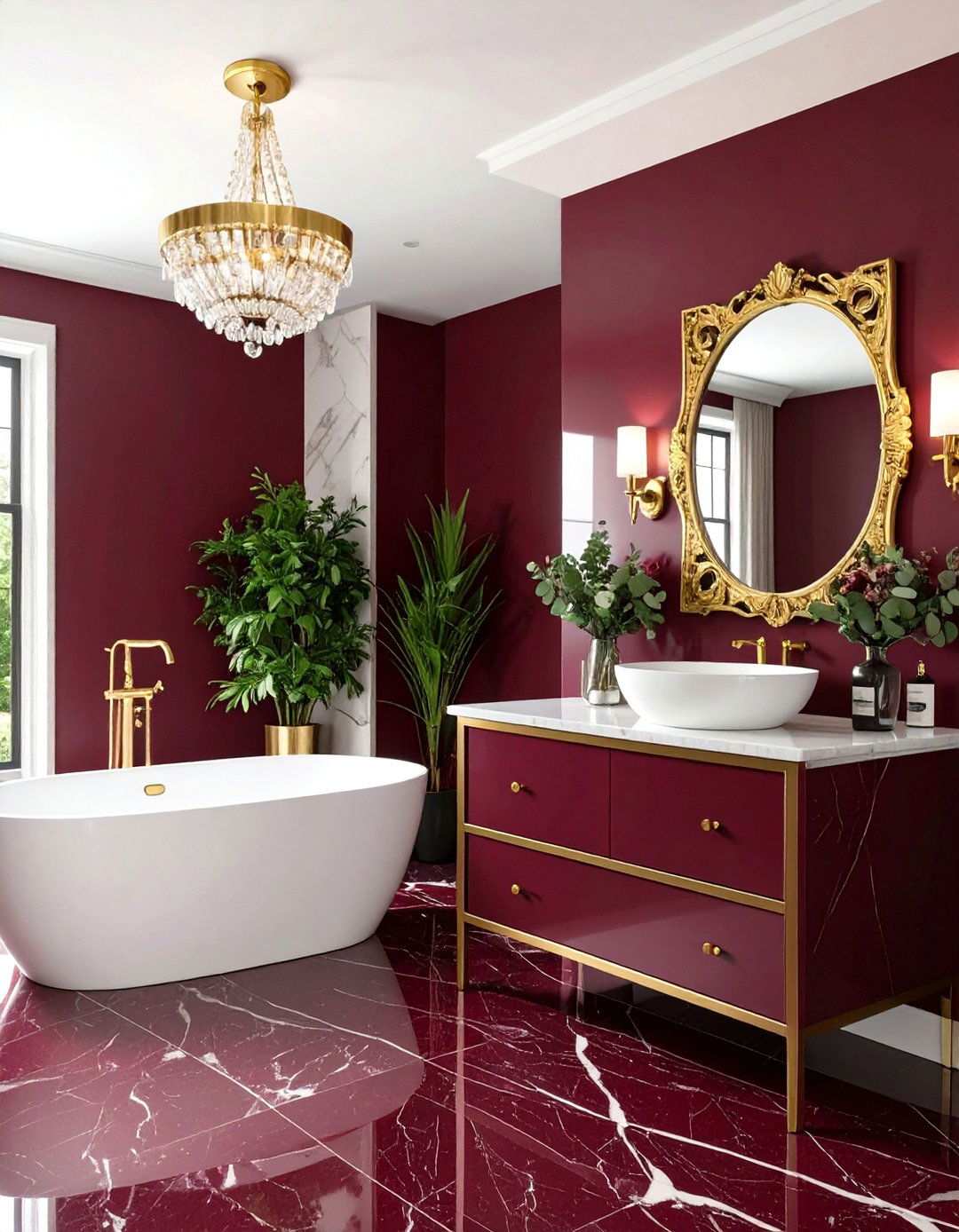 Burgundy and Gold Luxury Suite - 24 Red Bathroom Ideas