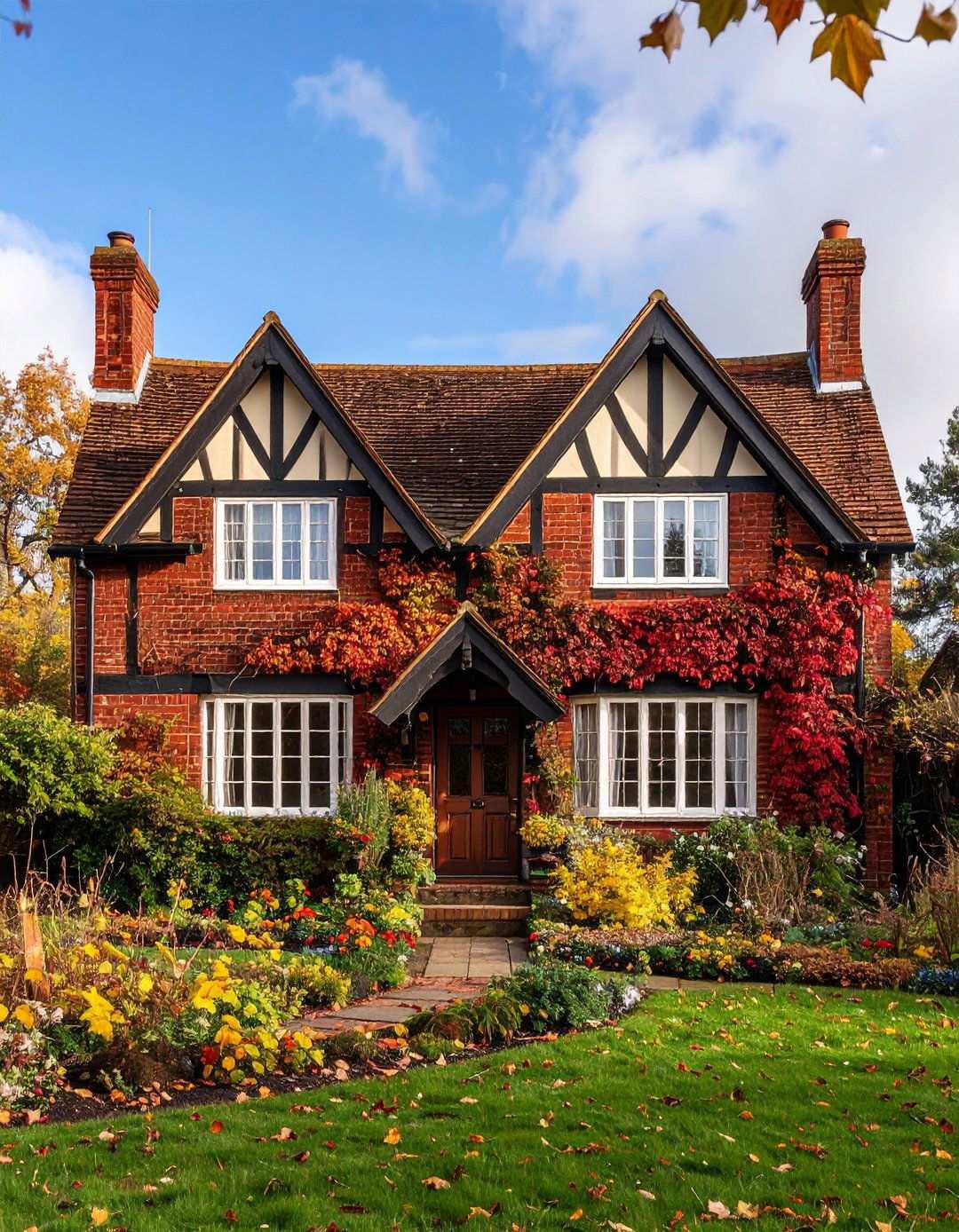 Burgundy Brick Tudor Revival Style - 24 red home exterior ideas