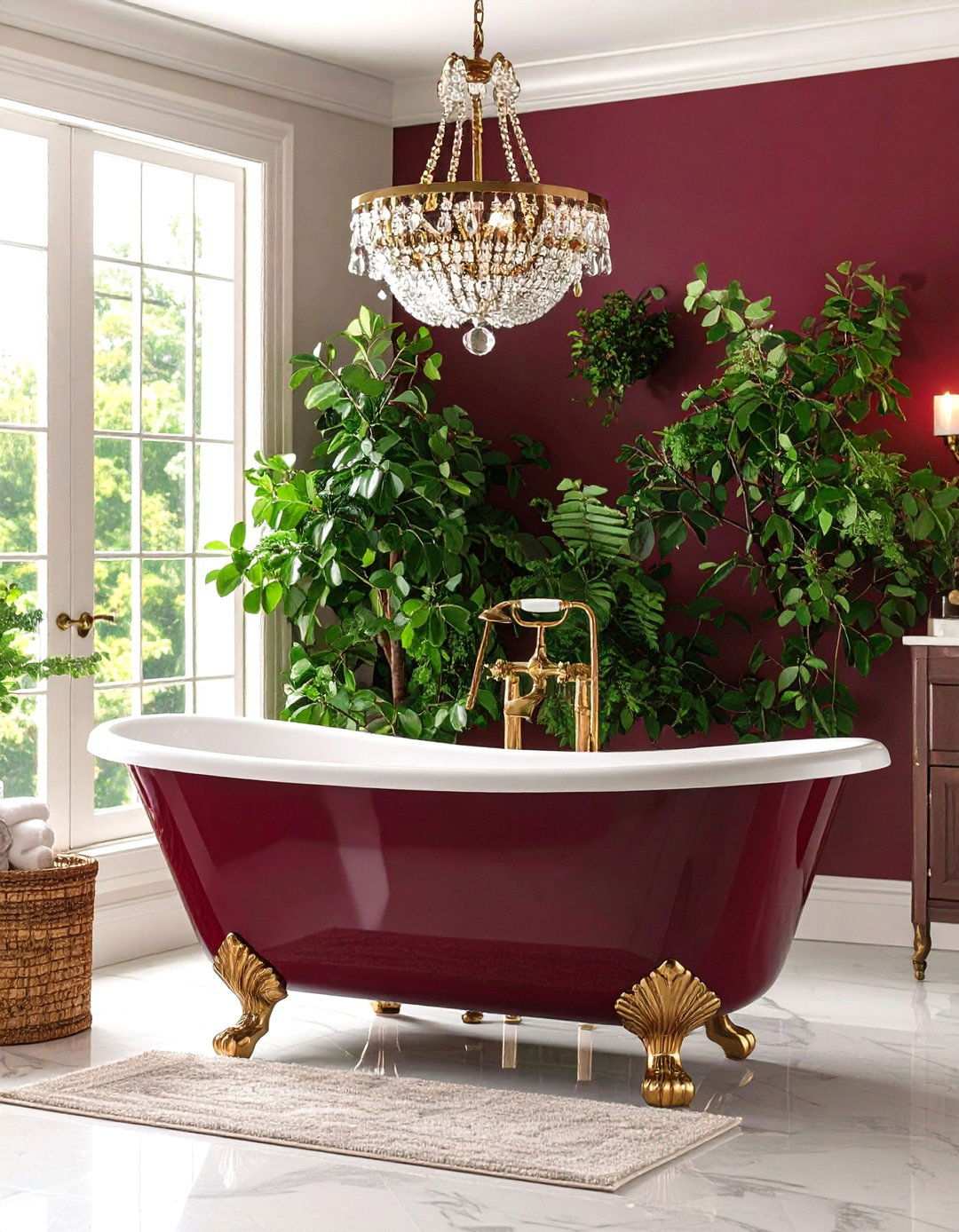 Burgundy Clawfoot Bathtub Focus - 24 Red Bathroom Ideas