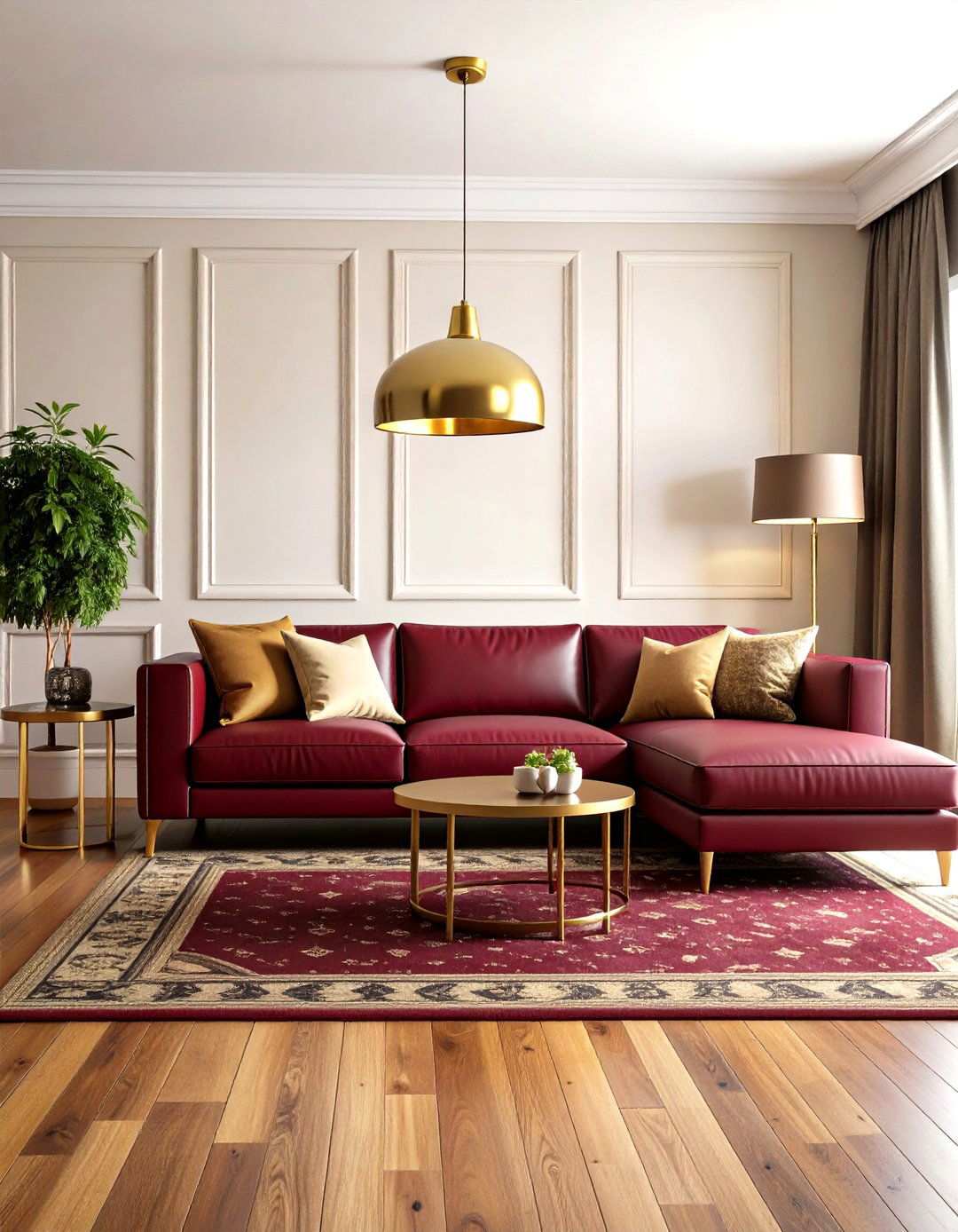 Burgundy Leather Sectional Living Space - 24 Red Couch Living Room Ideas