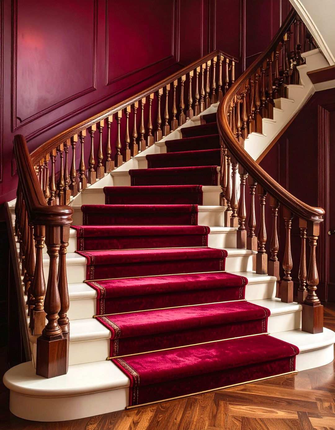 Burgundy Painted Stair Richness - 24 Painted Stair Ideas