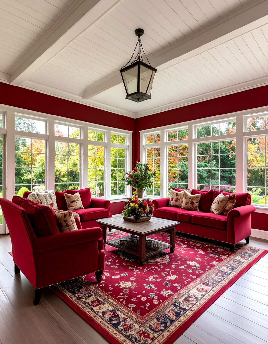 Burgundy Sunroom with Classic Elegance - 24 Sunroom Color Ideas
