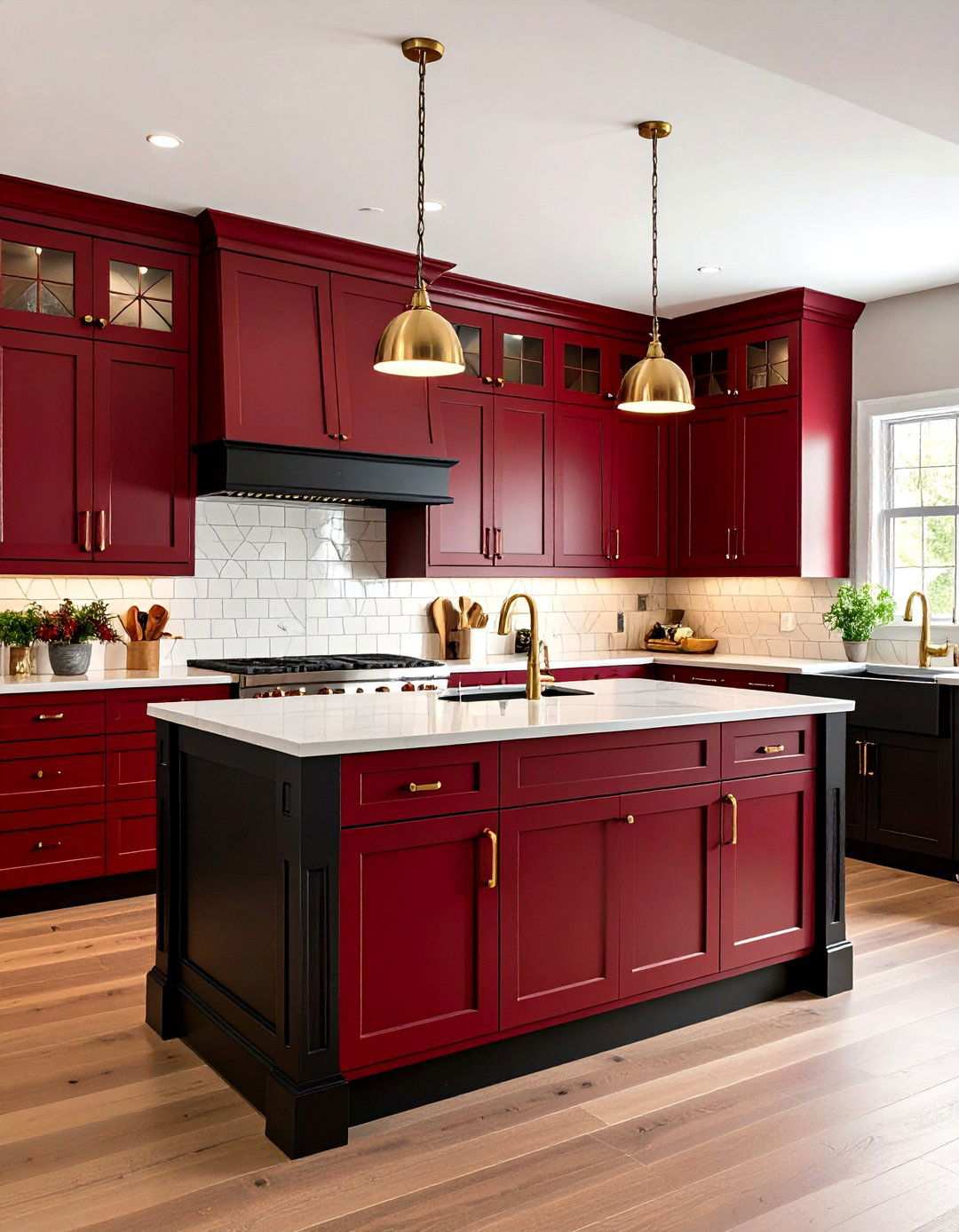 Burgundy Two Tone Cabinet Design - 24 red and black kitchen ideas