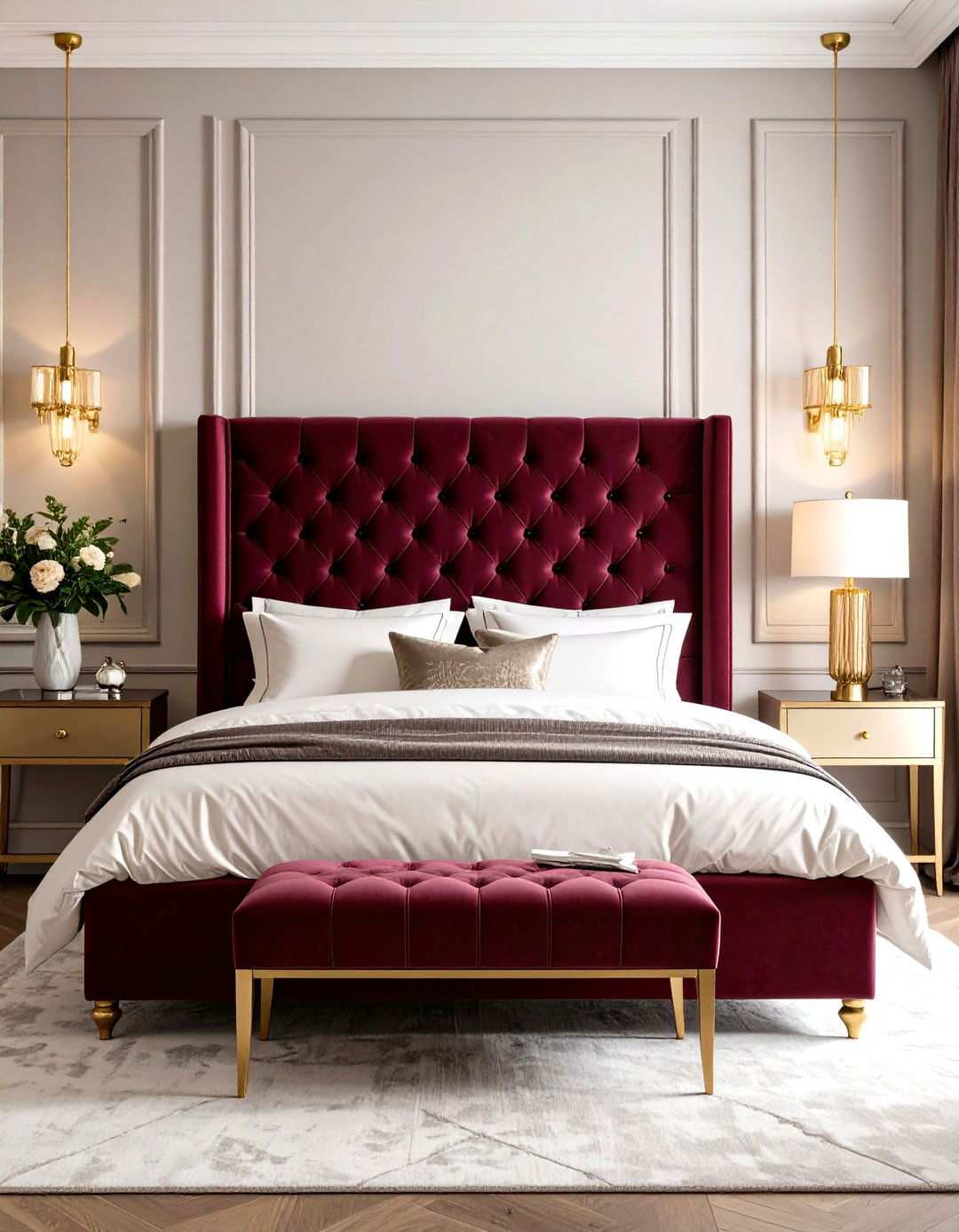 Burgundy Velvet Headboard Bedroom - 24 Red Bedroom Ideas