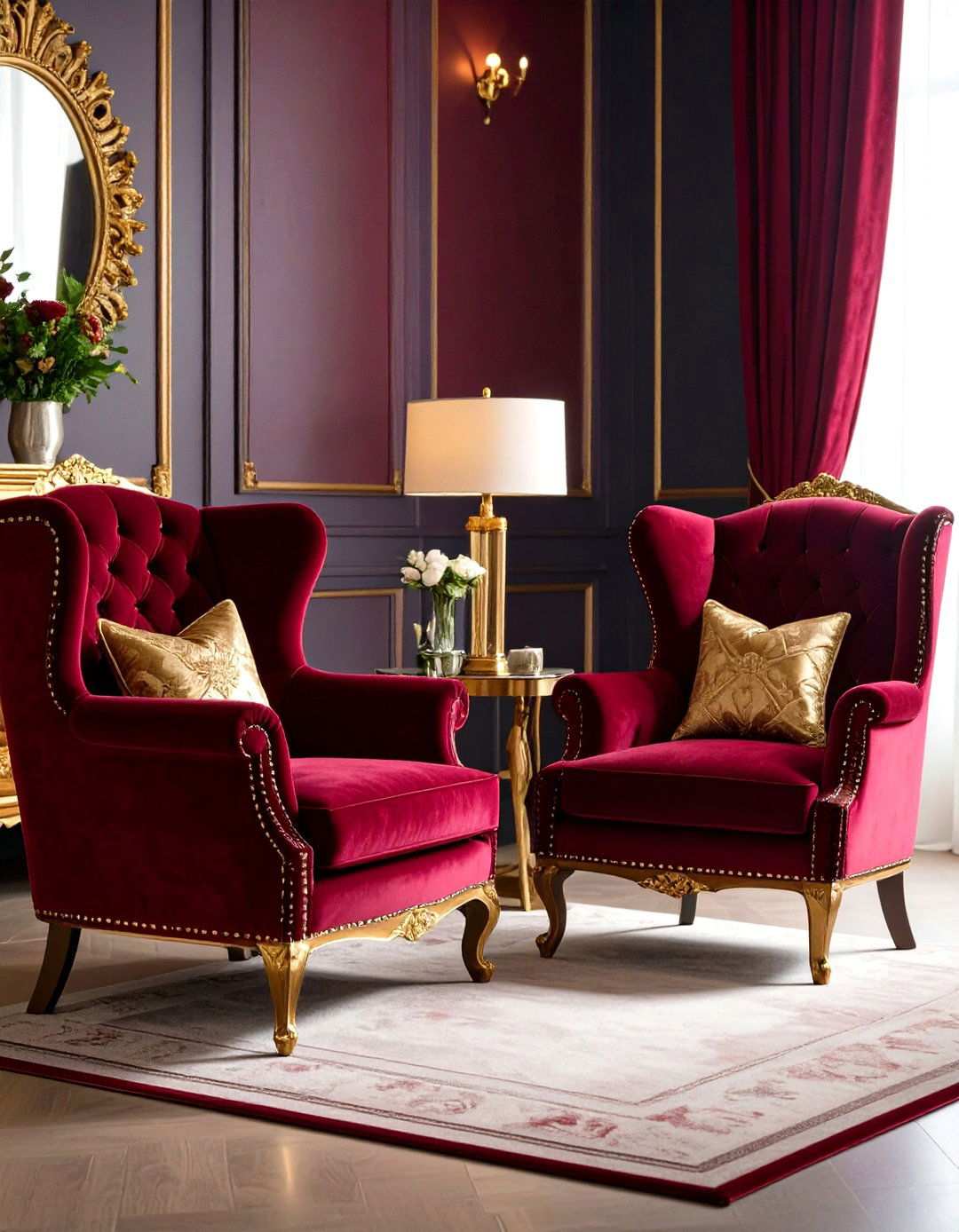 Burgundy Velvet Upholstery - 24 Steampunk Living Room Ideas