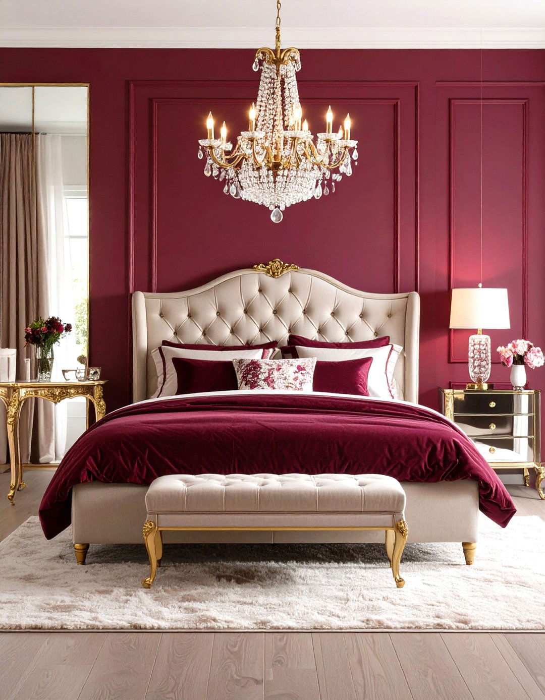 Burgundy Vintage Glam Bedroom - 24 Purple Bedroom Ideas