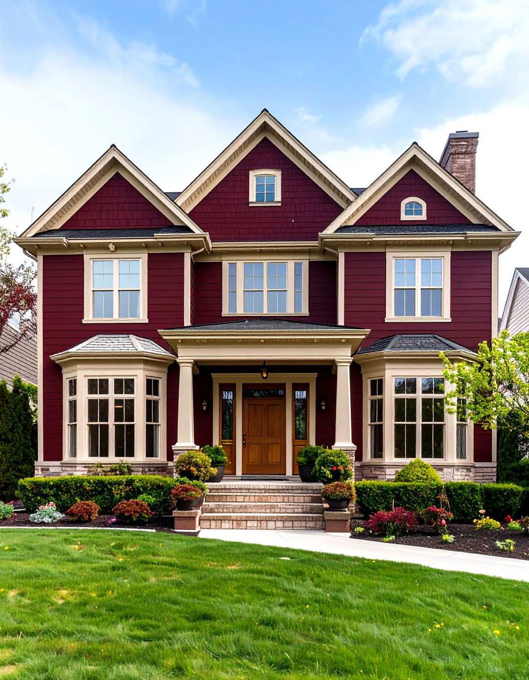 Burgundy Vinyl with Cream Brick Traditional Elegance - 24 Vinyl Siding and Brick Combinations