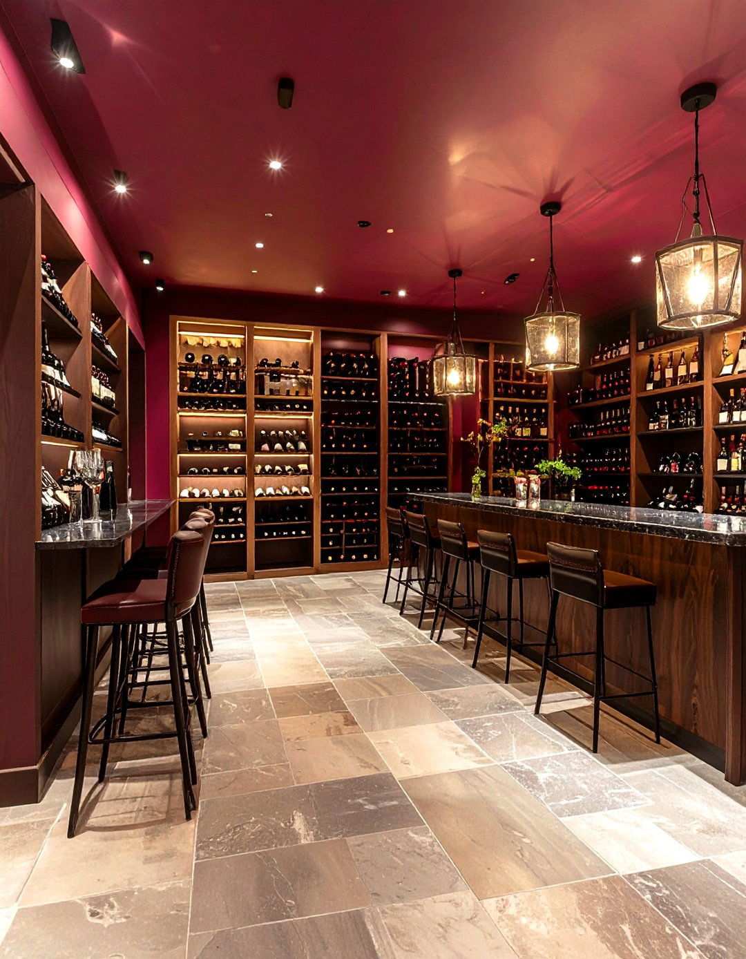 Burgundy Wine Cellar with Stone Accents - 24 Ways to Decorate With Jewel Tones
