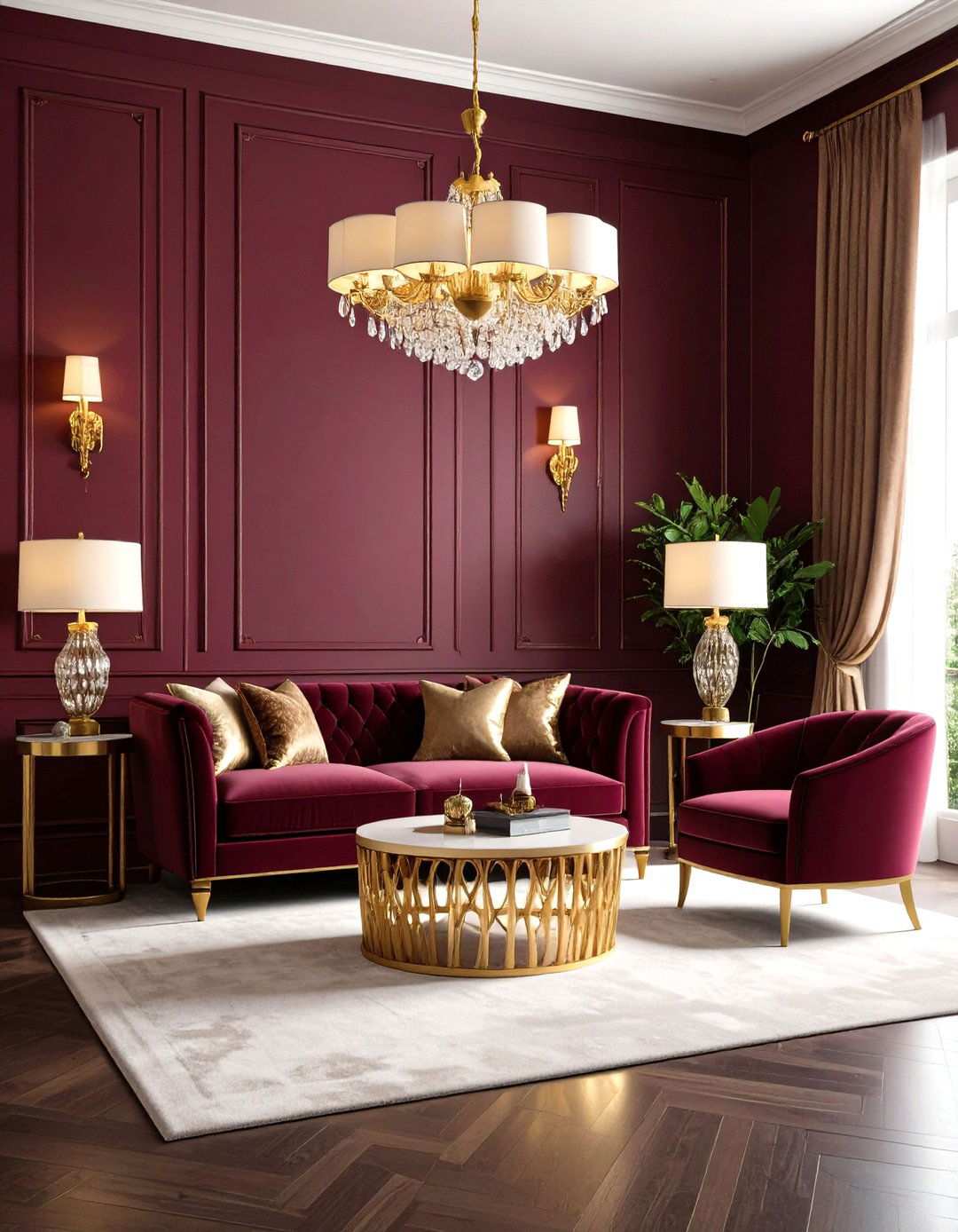 Burgundy Wine Rich Living Room - 24 Monochromatic Living Room Ideas