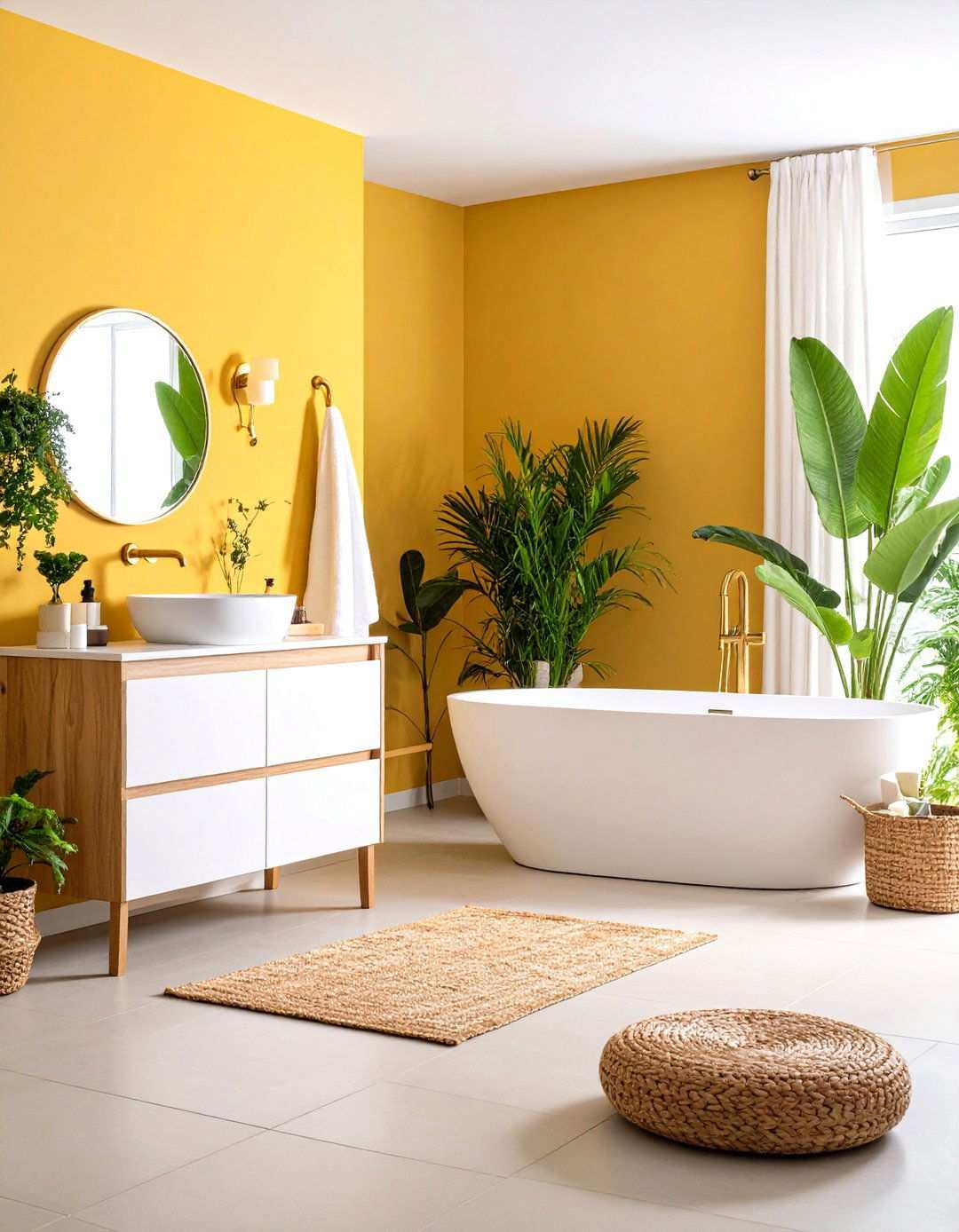 Buttercup Yellow Wallpaper Statement - 24 Yellow Bathroom Ideas