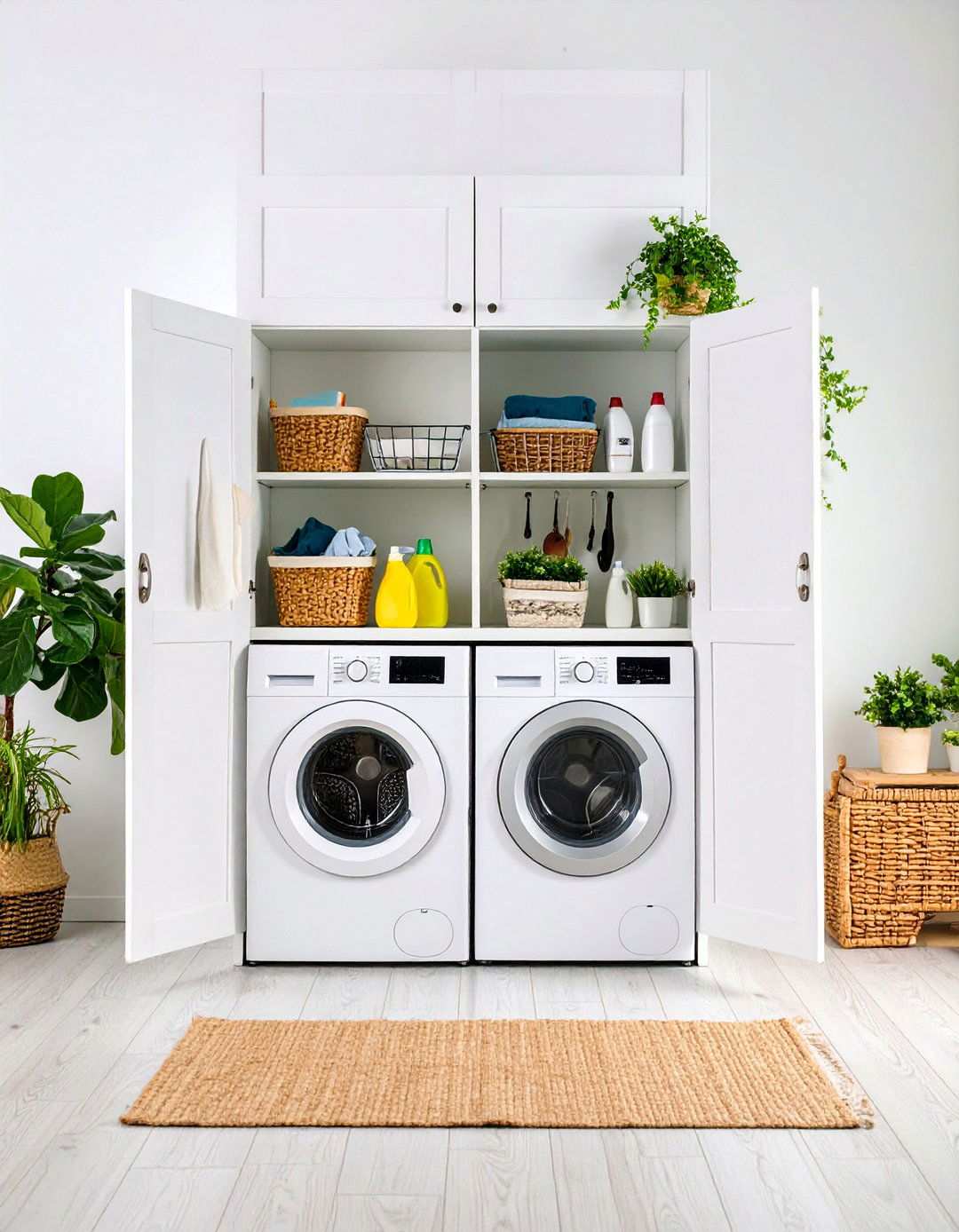 Cabinet Door Storage Maximization - 24 Small Laundry Room Ideas With a Top Load Washing Machine