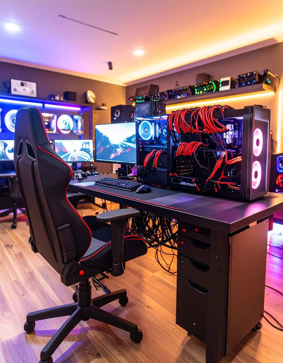 Cable Management Excellence - 24 Red and Black Gaming Setup Ideas