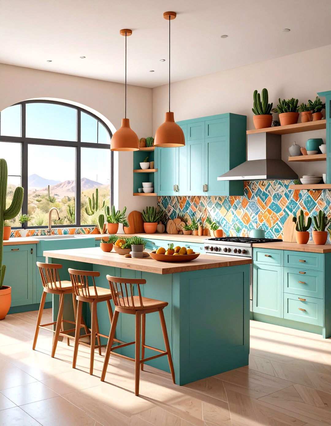 Cactus Pattern Wallpaper for Southwestern Kitchens - 24 Wallpaper Ideas