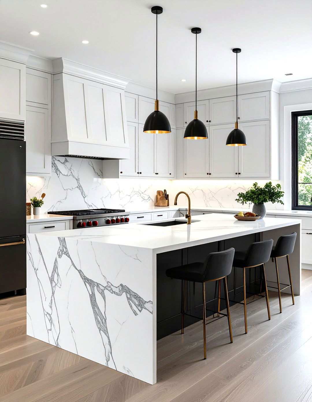 Calacatta Marble Look with Dramatic Veining - 24 Quartz Kitchen Countertops