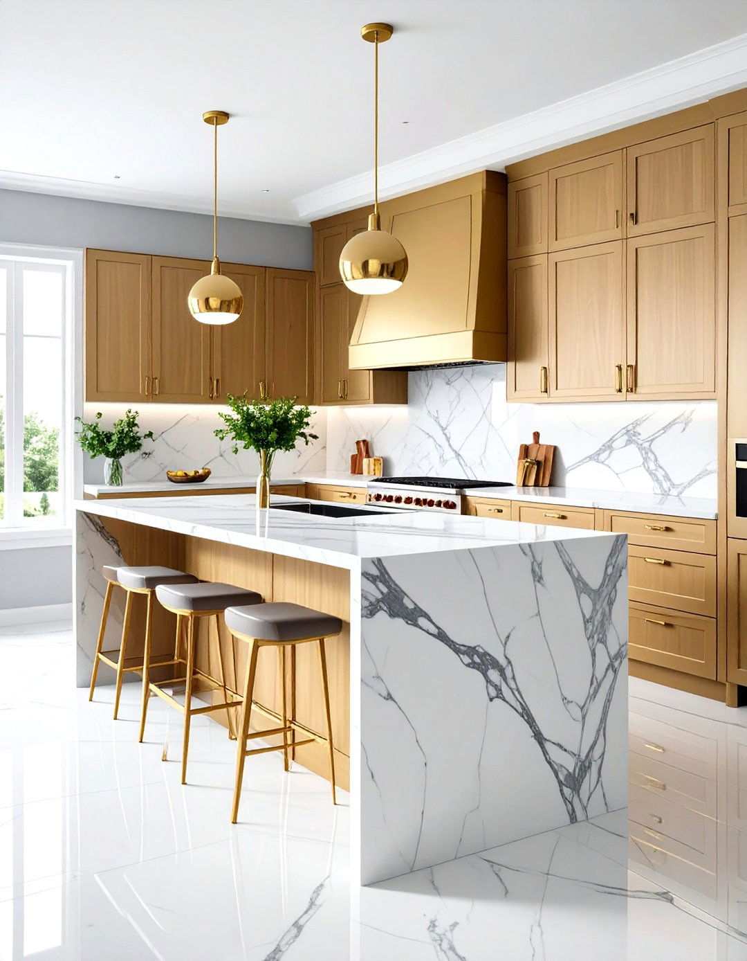 Calacatta Marble Veined Surfaces - 24 what color countertops go with oak cabinets