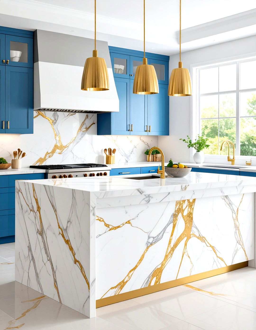 Calacatta Marble Waterfall Island - 24 Marble Kitchen Island Ideas