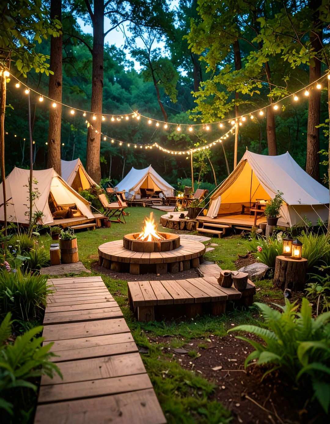 Camping Adventure Fairy Wilderness with Campfire Circle - 24 Large Fairy Garden Ideas