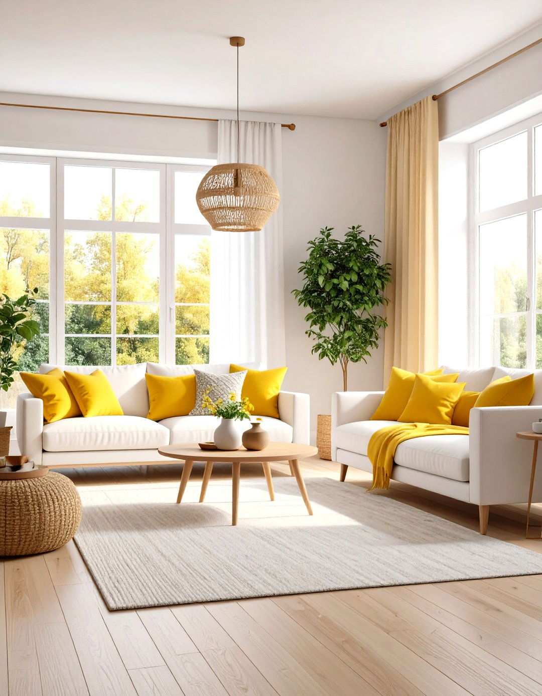 Canary Yellow and White Scandinavian Living Room - 24 Yellow Living Room Ideas