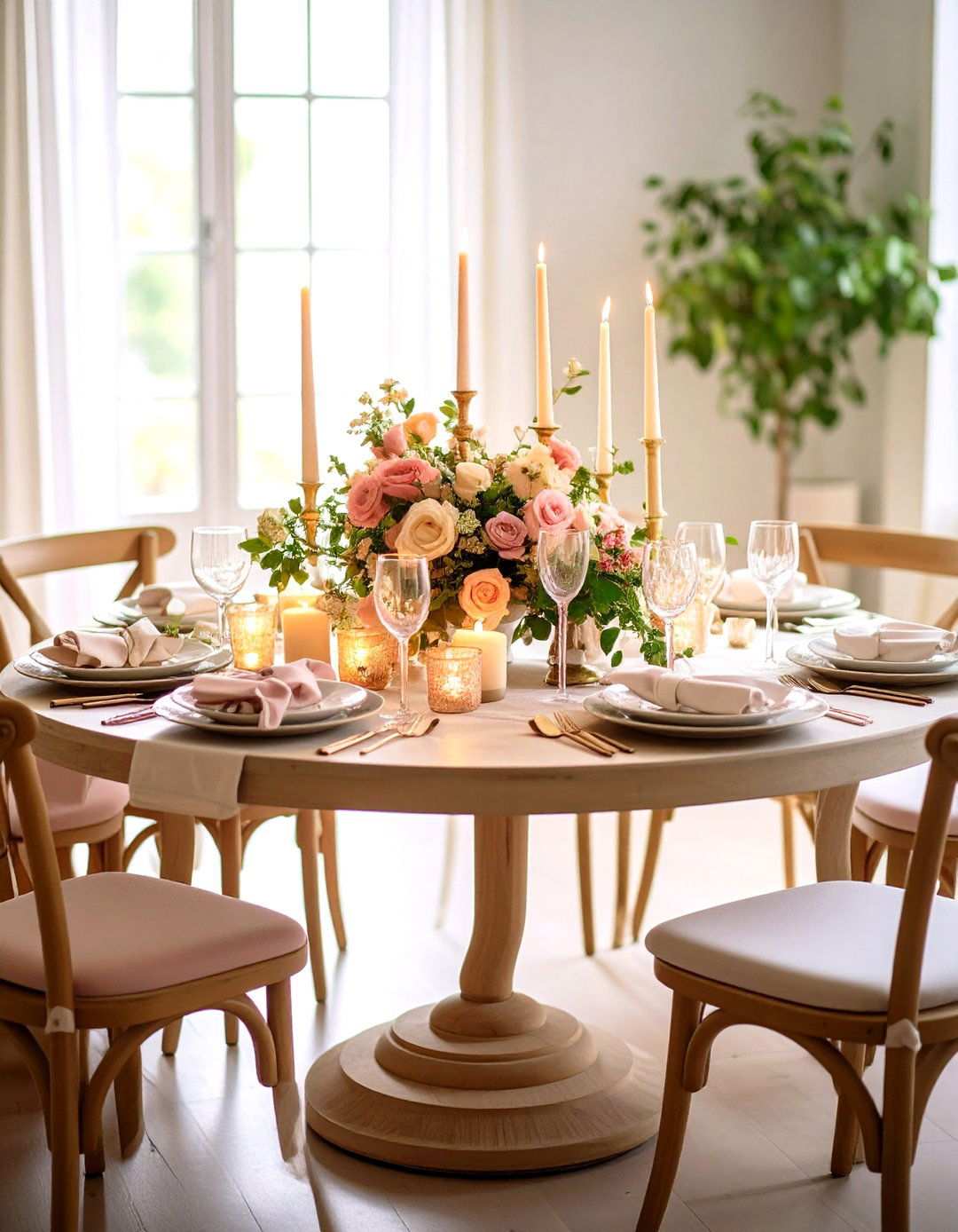 Candlelit Romance with Multiple Flame Heights - 24 Round Table Decor Ideas