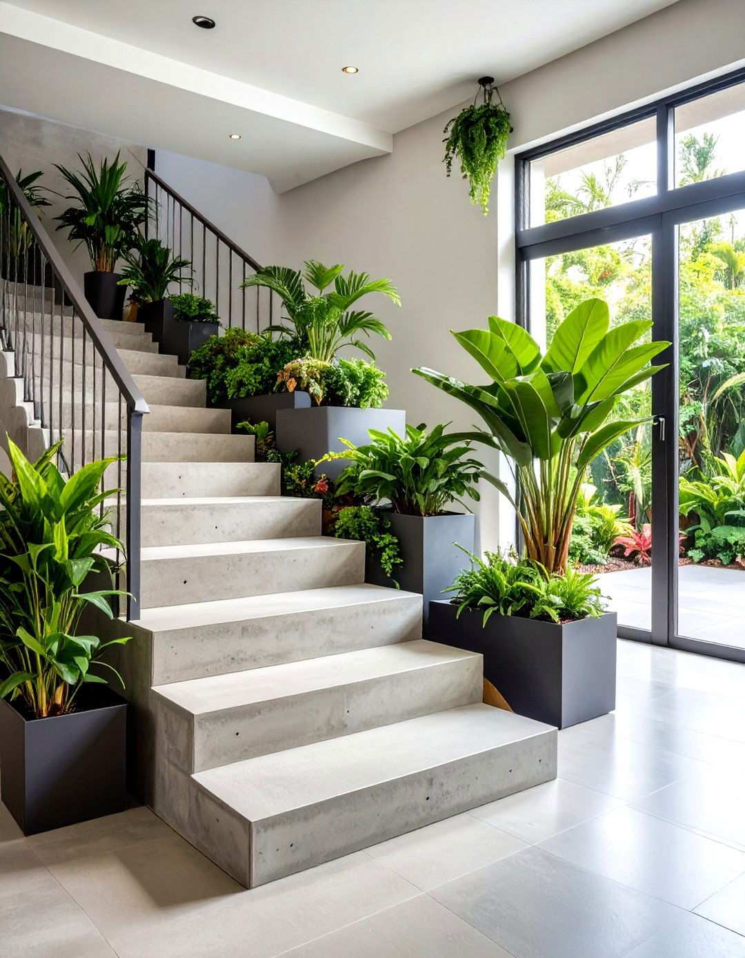 Cantilever Concrete with Integrated Planters - 24 Open Staircase Ideas