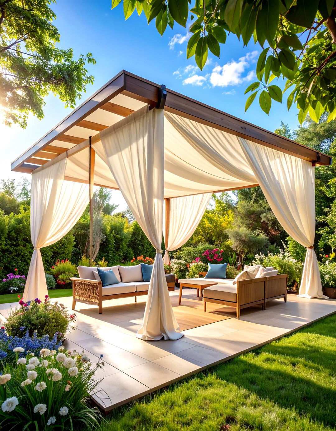 Canvas Drop Curtain System - 24 Pergola Roof Ideas