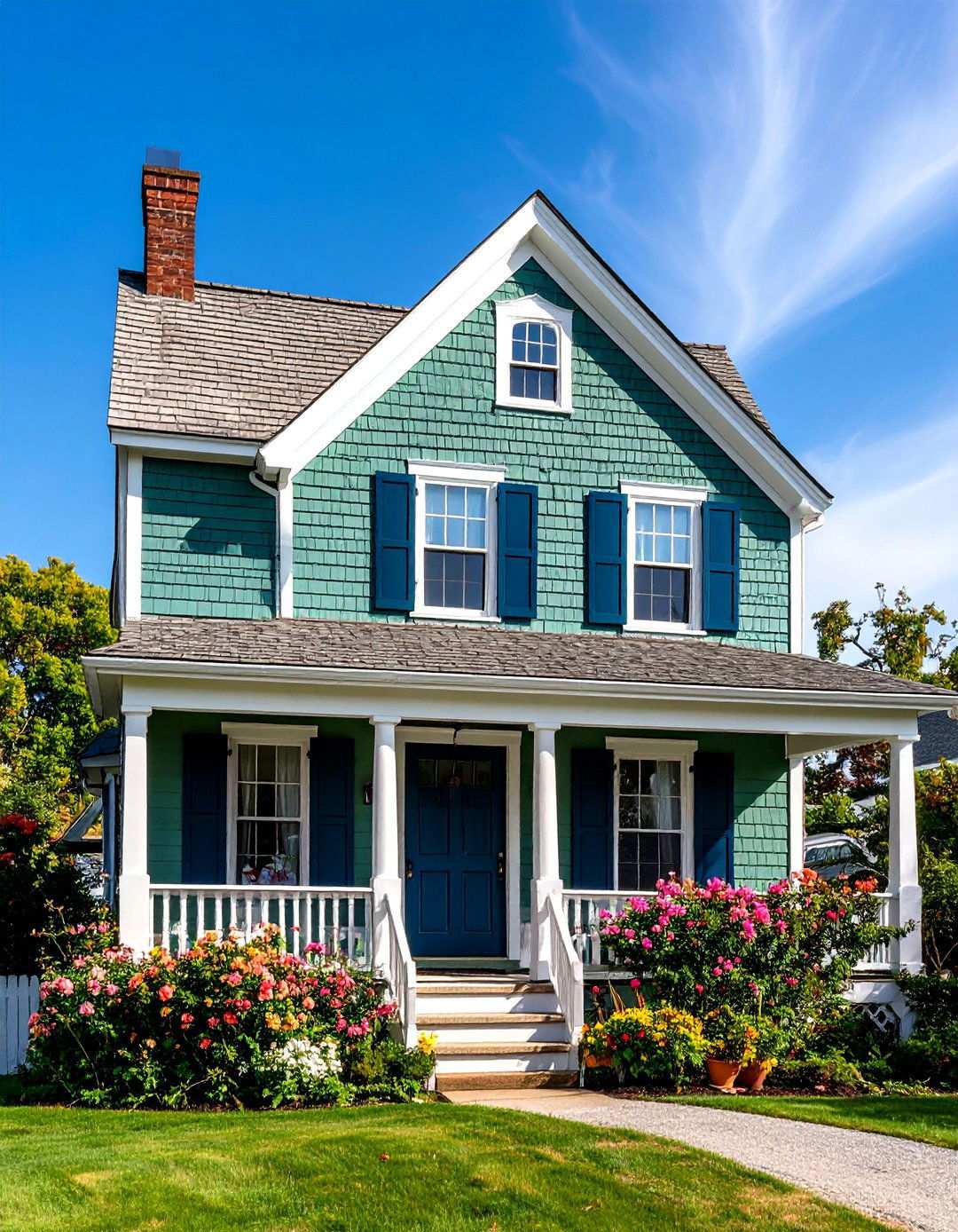 Cape Cod Sage Green Coastal Classic - 24 Sage Green Painted Brick House Ideas