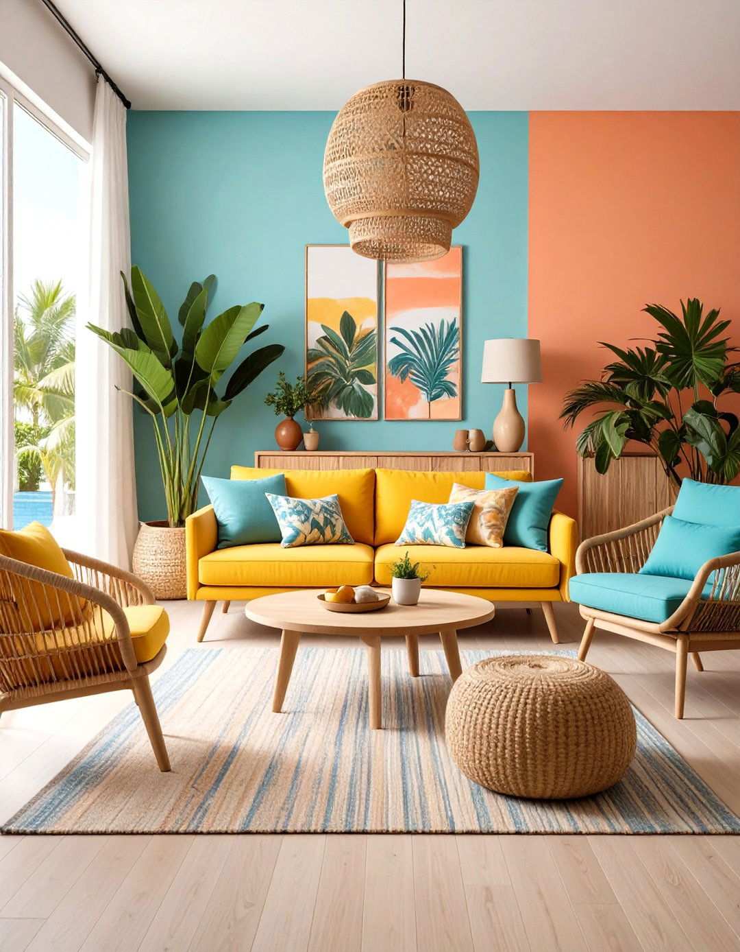Caribbean Sunset Living Room Design - 24 Tropical Living Room Ideas