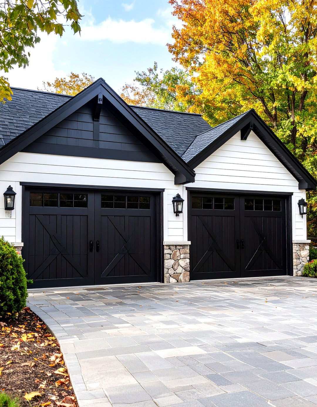 Carriage House Style Garage Doors - 24 White House Ideas With Black Doors
