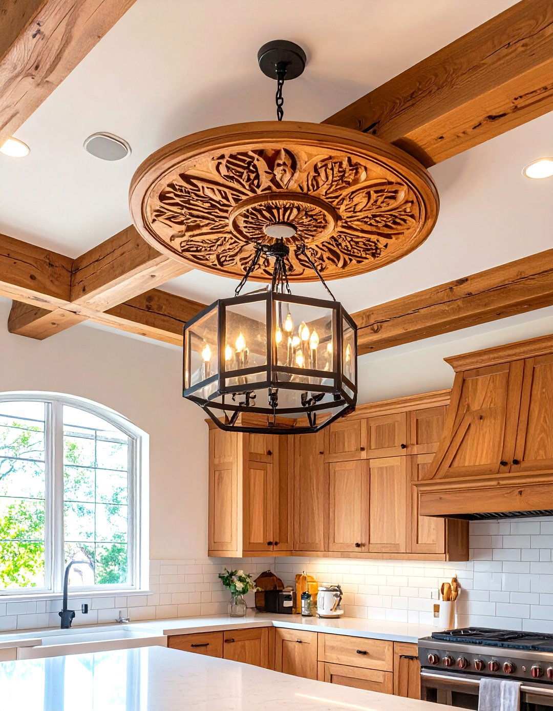 Carved Wooden Ceiling Medallions - 24 Southwestern Kitchen Ideas