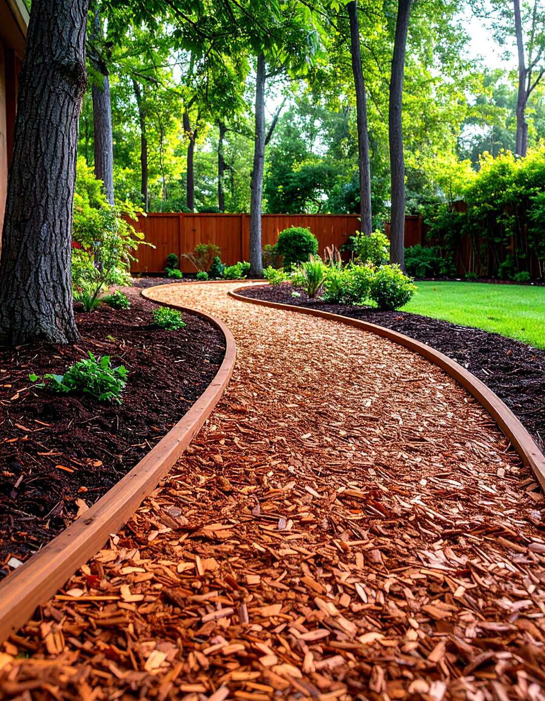 Cedar Chip Walkway Garden Design - 24 mulch patio ideas