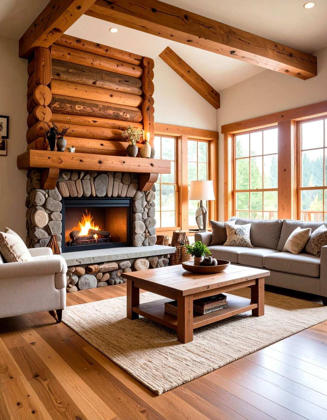 Cedar Log Cabin Style Mantel - 24 Wood Mantel Ideas