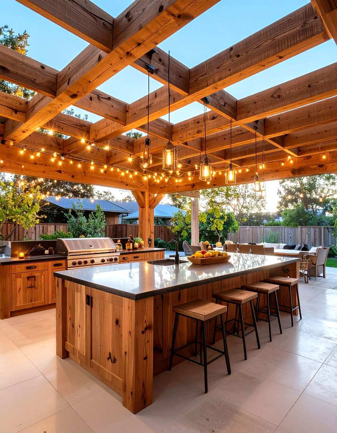 Cedar Pergola Covered Grill Station - 24 Rustic Outdoor Kitchen Ideas