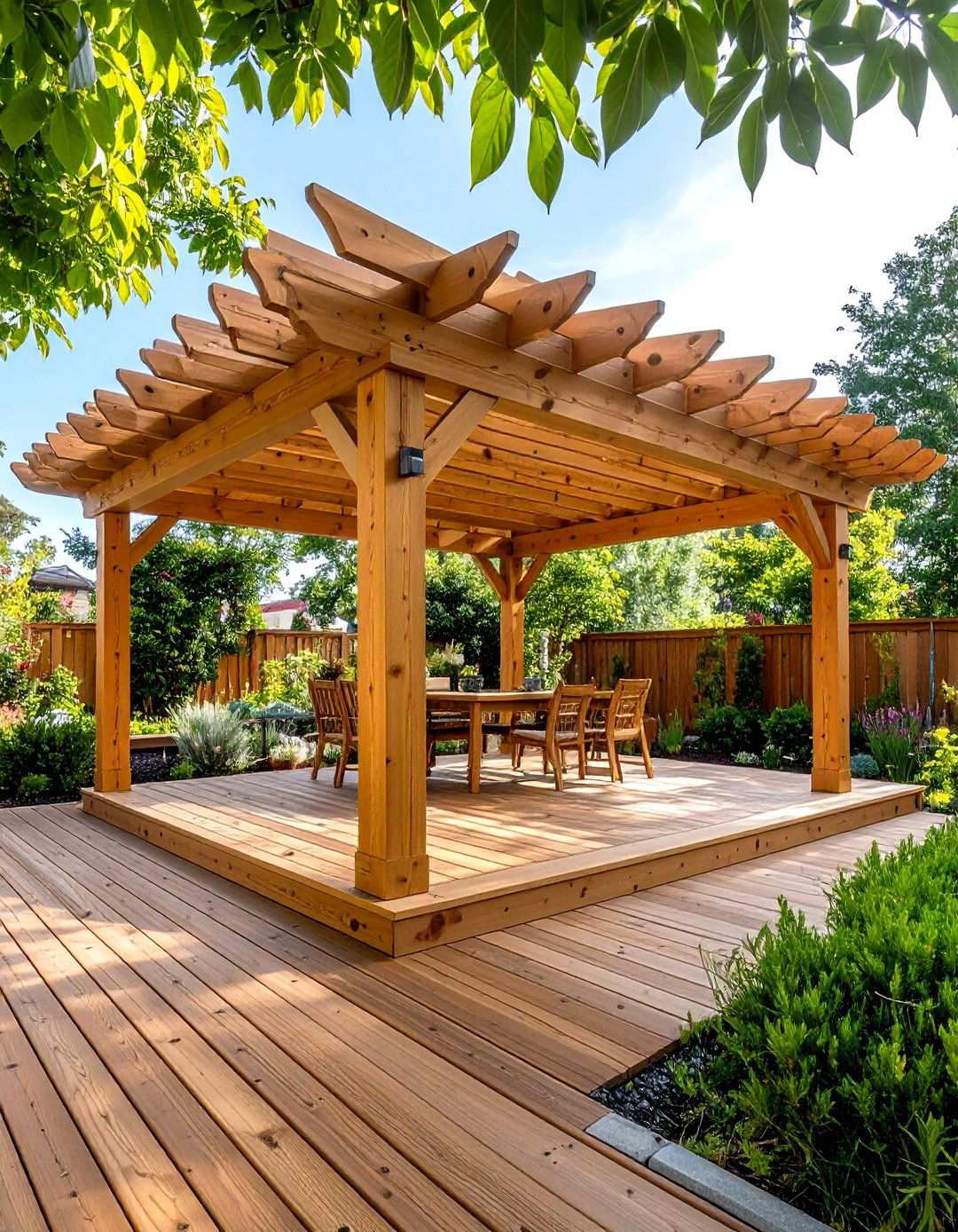 Cedar Pergola with Natural Wood Finish - 24 Small Patio Pergola Ideas