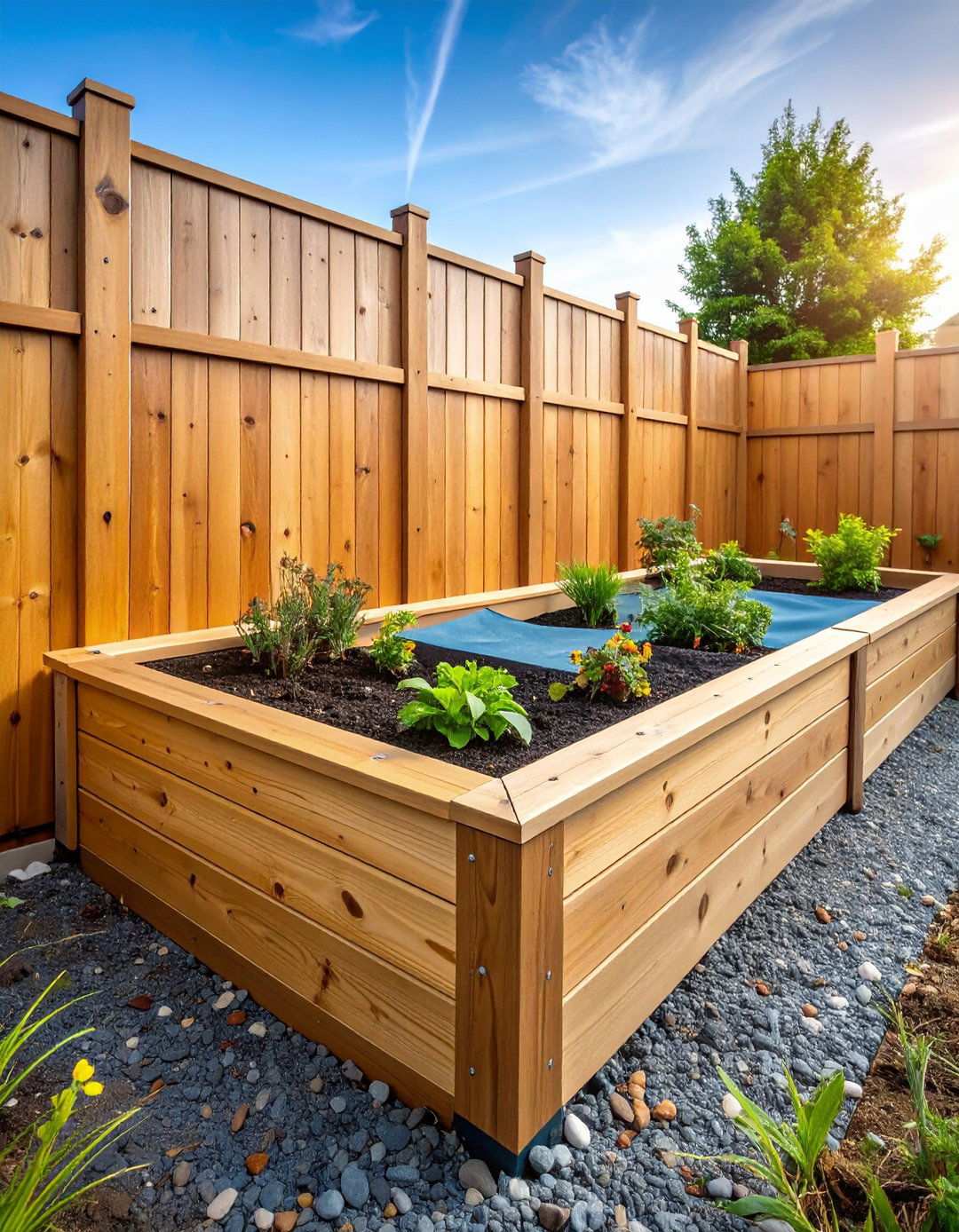 Cedar Plank Raised Bed with Privacy Fence Extension - 24 Raised Garden Bed Along Fence Ideas