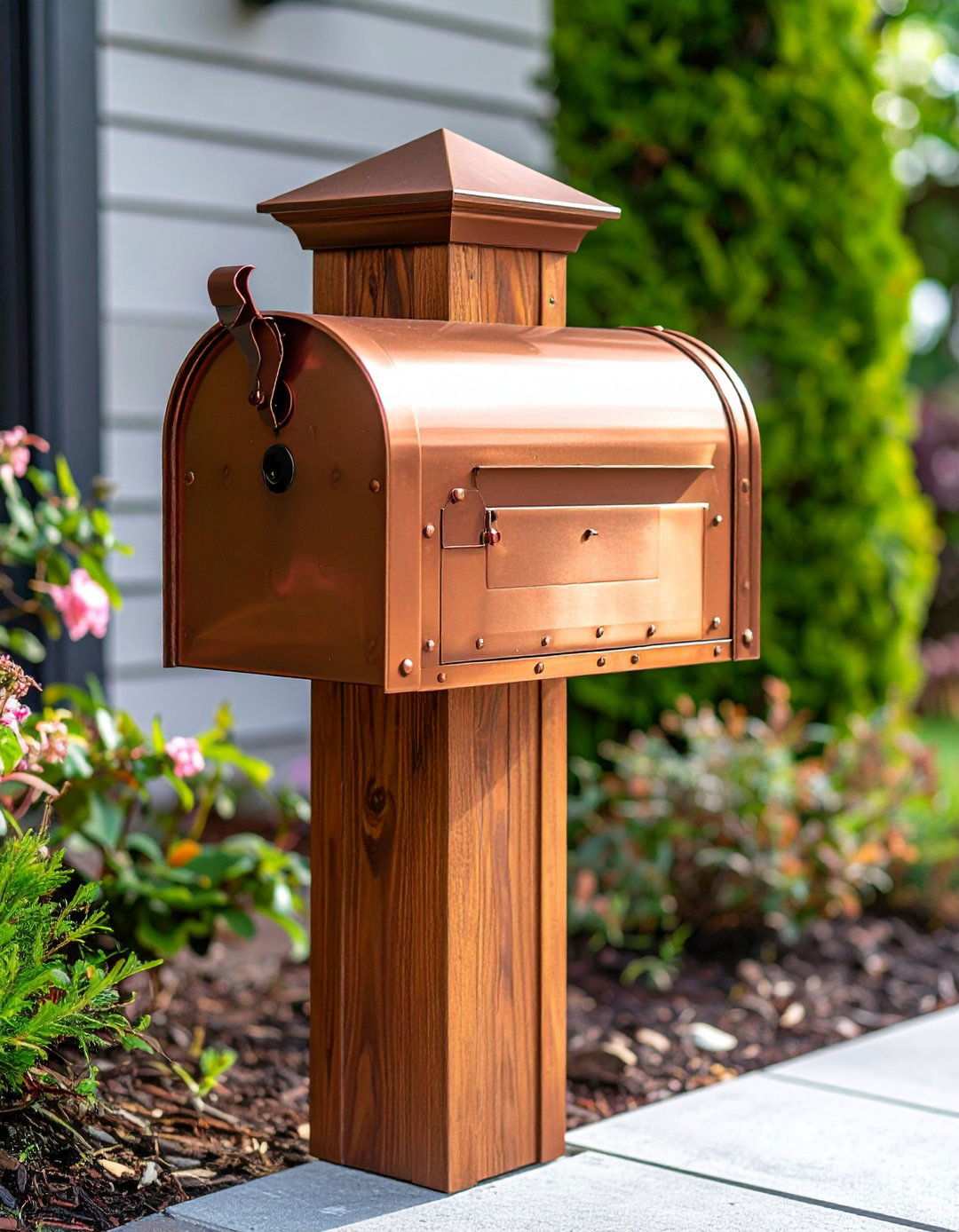 Cedar Post with Copper Accents - 24 Mailbox Post Ideas