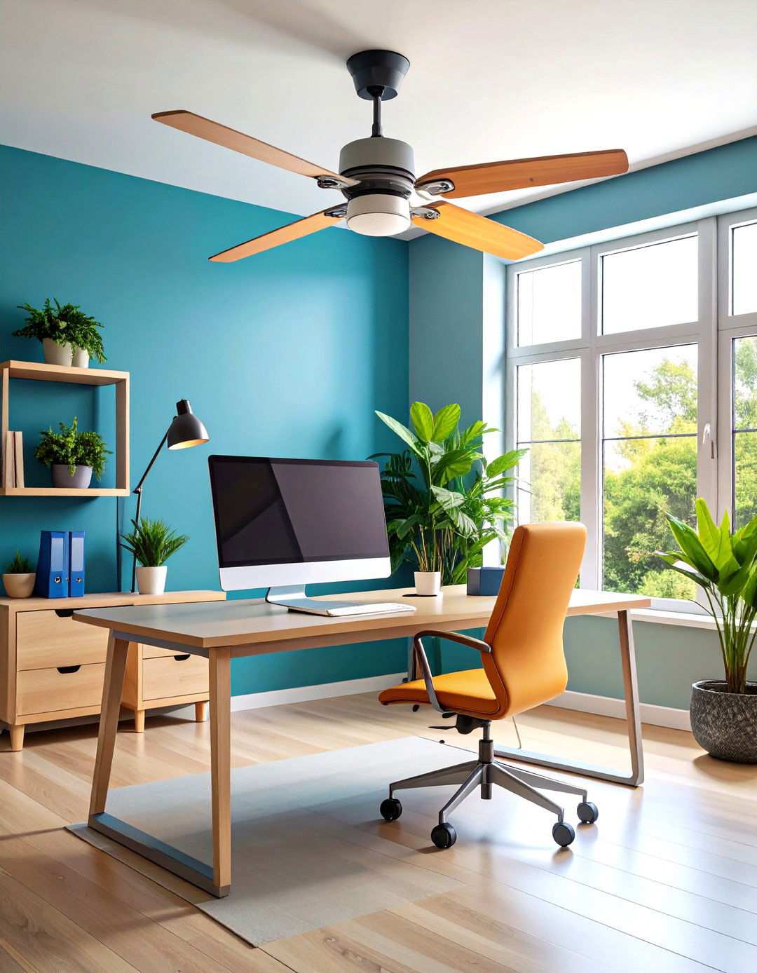 Ceiling Fan with Integrated Lighting - 24 Home Office Lighting Ideas