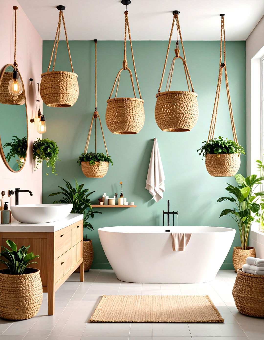 Ceiling Mounted Hanging Baskets - 24 Small Bathroom Storage Ideas